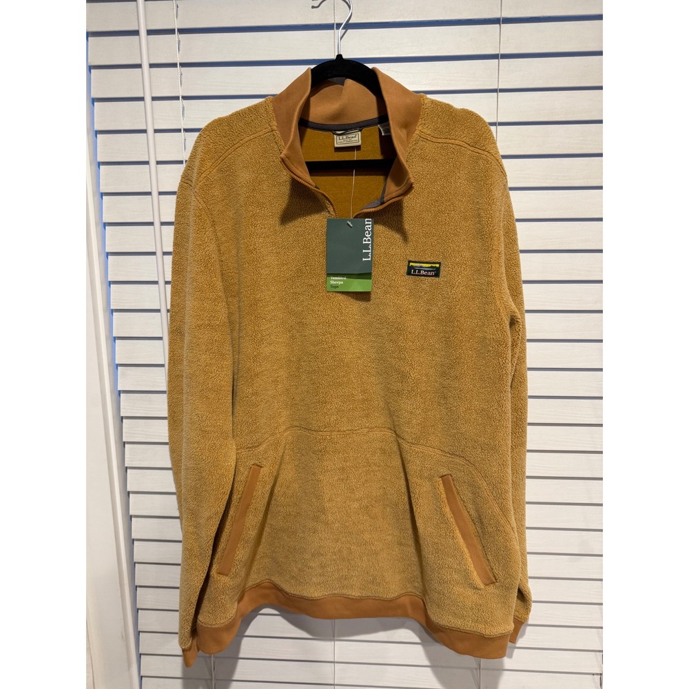 LL Bean Mens XXL Tall Tumbled Sherpa 1/4 Zip Pullover Dark Bronze Fleece 521245
